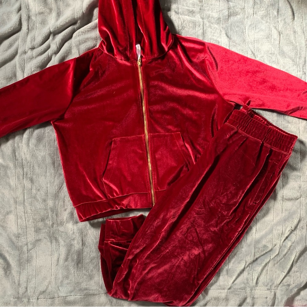 Fabletics Red Velvet Hoodie and Joggers Set